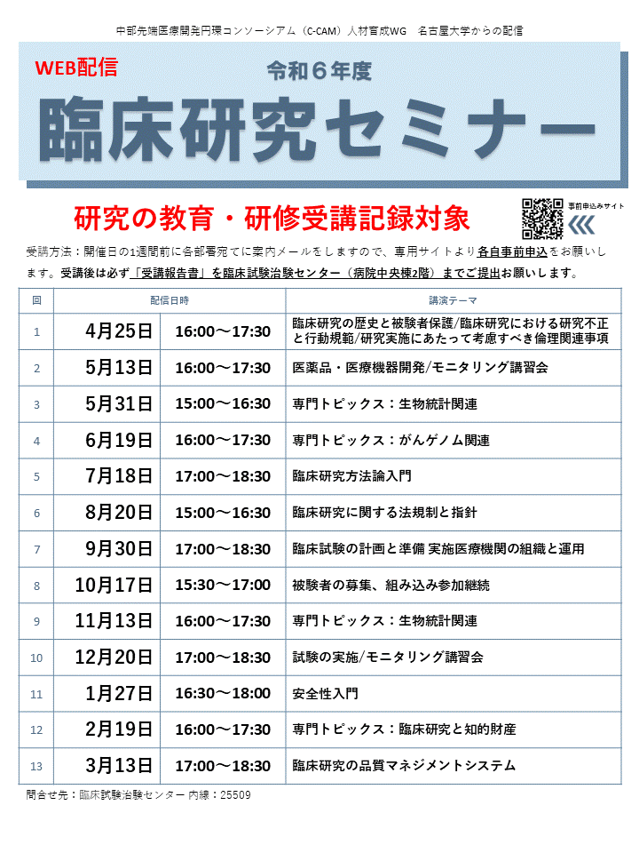 令和6年度臨床研究セミナースケジュール