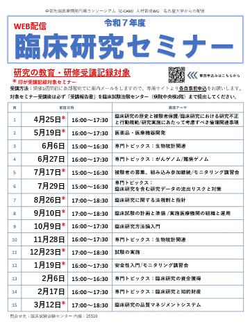 令和7年度臨床研究セミナースケジュール